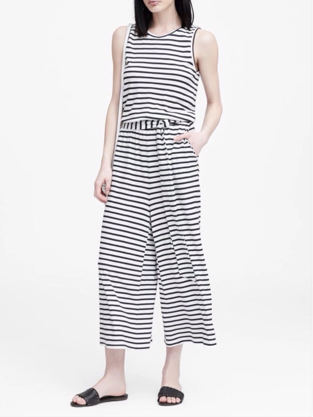 Banana Republic Striped Sleeveless Jumpsuit in White and Navy Stripes 6